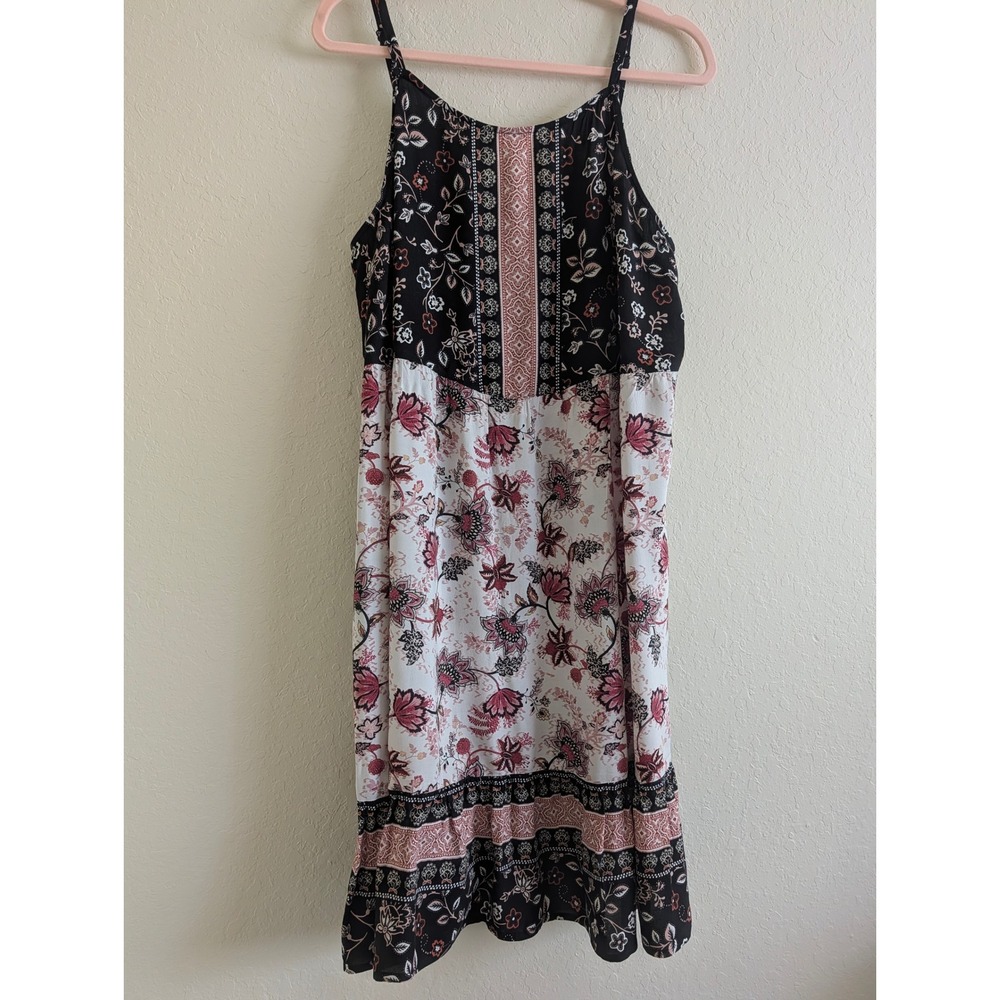 Maurices Floral Boho Sleeveless Dress Black Pink White XL Adjustable Straps